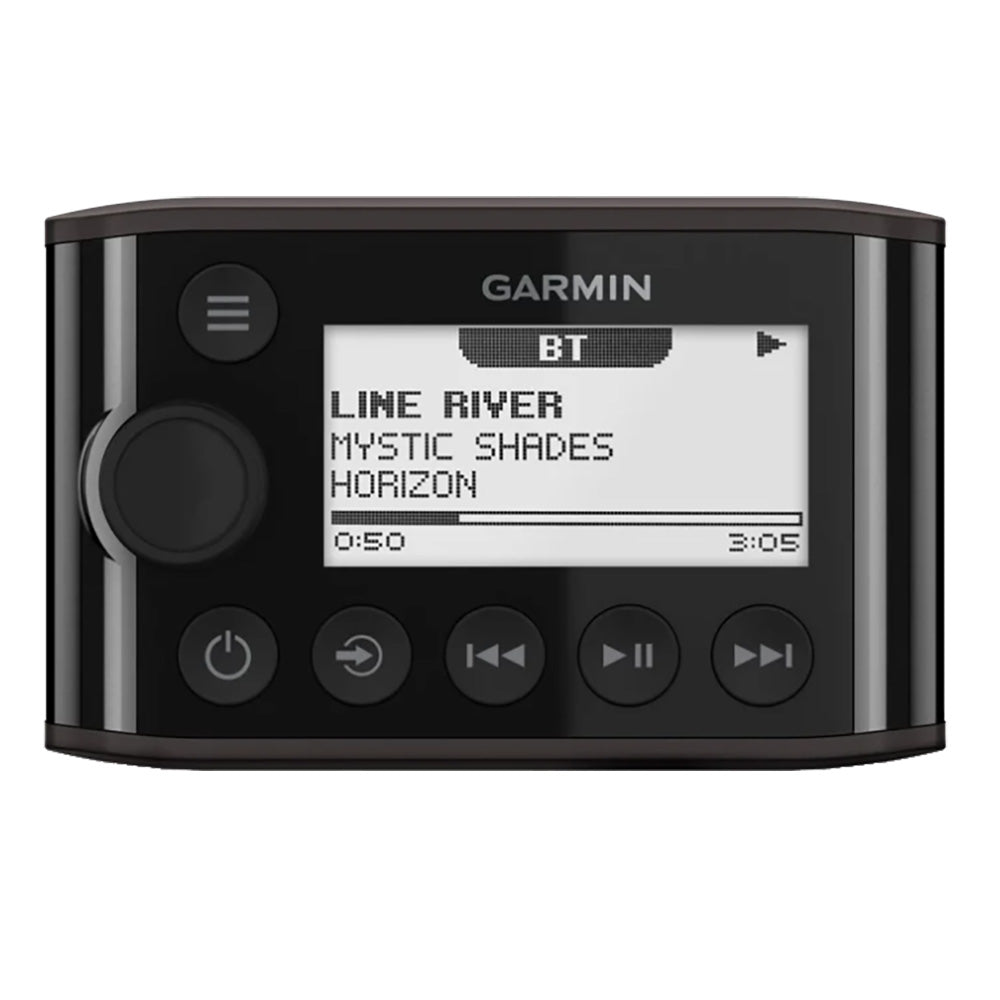 Fusion MS-NRX300 black wired marine stereo remote with monochrome LCD screen and control buttons